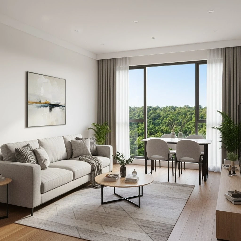 Interior of a 2 BHK apartment at Codename Tea & Twilight, Whitefield.