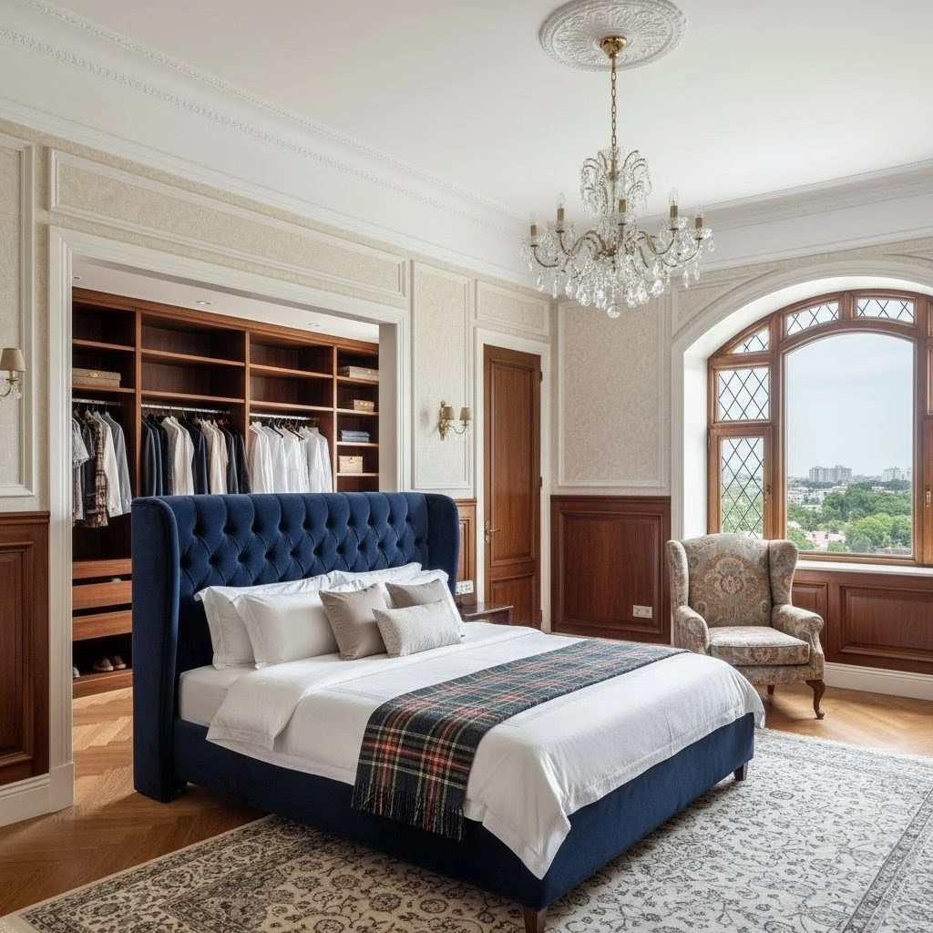 Interior of a 3 BHK master bedroom at Codename Tea & Twilight.